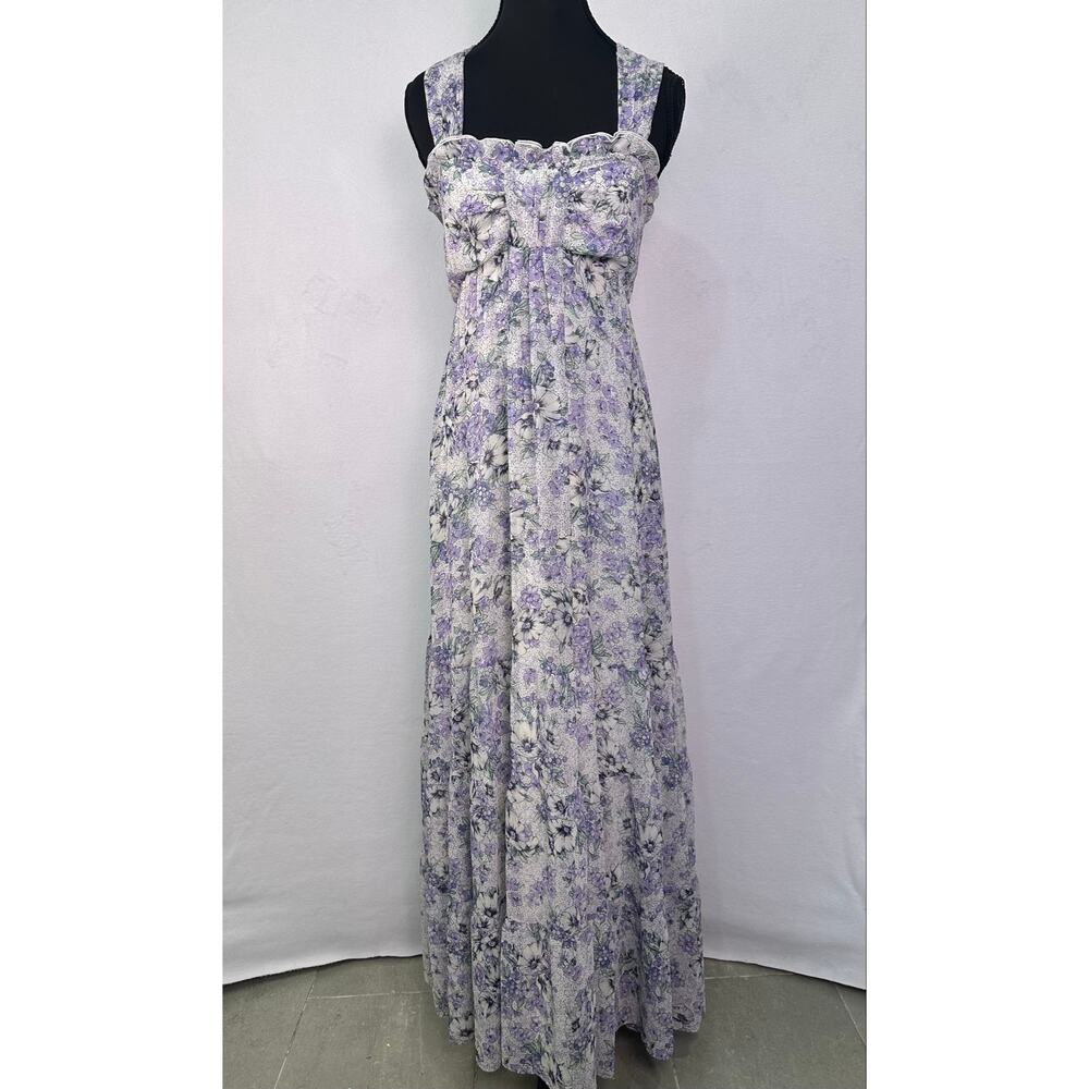 31 Sons de Mode Lavender Floral Ruffle Maxi Dress Sleeveless Cross Back 38/Small - Picture 2 of 10
